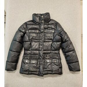 Rocawear Puffer Jacket Womens Medium Black Pockets Embroidered Patch Hip Hop Y2K